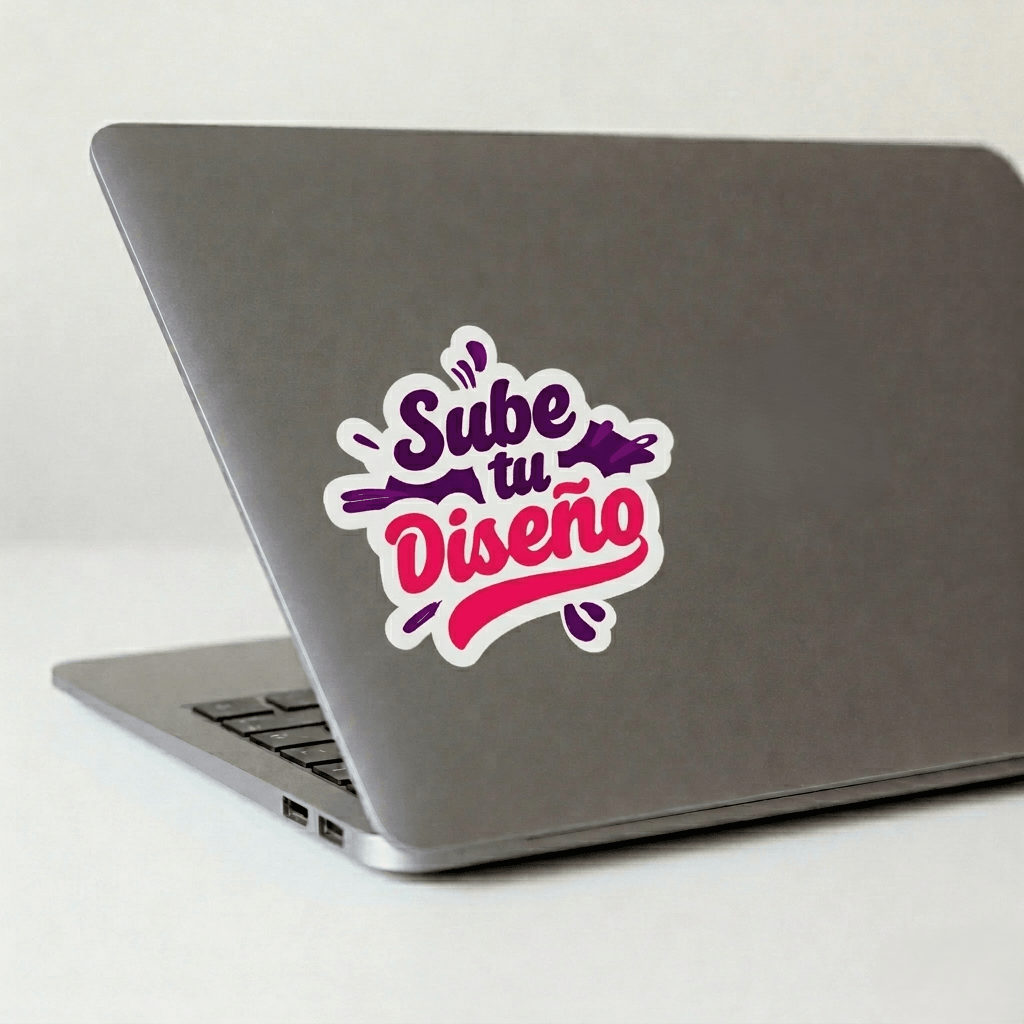 Adhesivo troquelado pegado en un portátil